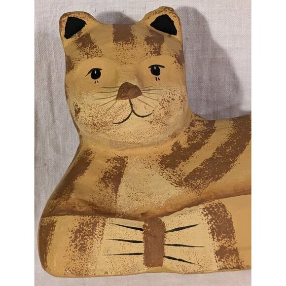 Cat Paper Mache Folk Art Hand Made Anthropomorphic Tabby Orange Kitty Primitive - Picture 6 of 16